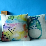 包邮创意棉麻抱枕套个性印花靠枕沙发套椅垫卡通可爱清新插画龙猫