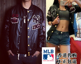 香港正品MLB棒球服皮衣潮男保暖外套女NY机车服韩版加厚加棉夹克