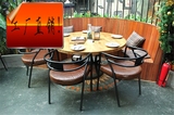 定做实木大圆桌美式复古实木餐桌铁艺餐厅餐桌椅组合咖啡桌休闲桌