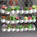 wo+创意陶瓷水滴壁挂花瓶吊瓶花盆 家居摆件 墙面装饰品带仿真花