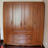 缅甸柚木卧室4门大衣橱平拉门雕花整体实木现代中式定制移动衣柜