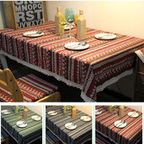 波西米亚桌布东南亚民族风棉麻餐桌布绿色桌布田园台布盖巾