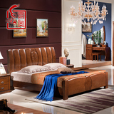 雷奥家具 新中式全实木床橡胶木简约现代储物大床双人床2米2.2米