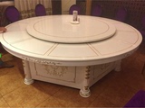 欧式酒店电动餐桌自动木转盘大圆桌 酒店手动餐桌白色大圆餐桌