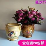 欧式复古花瓶家居客厅餐桌装饰工艺品美式摆件陶瓷仿真花盆插花器
