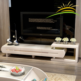 第六日电视柜简约现代伸缩烤漆钢化玻璃大理石纹地柜客厅家具组合