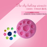 DIY蛋糕模具 9朵立体玫瑰翻糖硅胶模具液态硅胶模 软陶手工皂布