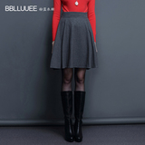 BBLLUUEE粉蓝衣橱冬季新款优雅A字及膝褶皱羊毛呢半裙女