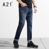 A21男装低腰小直筒休闲时尚深色牛仔裤 2016夏装新款经典百搭长裤