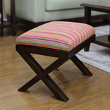 美式全实木梳妆凳 换鞋凳 化妆凳加固小凳子 矮凳布艺方凳练琴凳