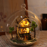 DIY小屋房子模型玻璃球迷你岛屿森林梦带灯声控特价男女生日礼物