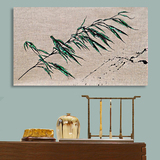 现代中式竹子挂画手绘横幅客厅背景墙装饰画过道玄关餐厅油画壁画