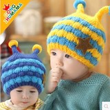 韩国婴儿帽子0-1岁秋冬 男女童加绒帽0-3-6-12个月宝宝帽子毛线帽
