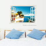 创意假窗户墙贴浪漫欧式卧室装饰温馨床头背景可移除田园风景贴画