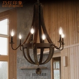 北欧实木吊灯简约美式乡村创意工业风复古吧台餐厅木艺橡木桶吊灯