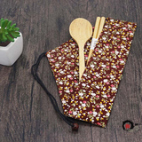 日式筷勺子布袋套装 原木质环保便携式携带餐具 成人款木质套装