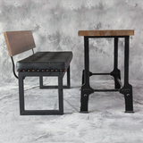 美式休闲桌椅套件 实木咖啡桌椅组合铁艺餐桌椅长方形坐垫靠背椅
