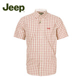 jeep短袖衬衫男中年夏季宽松格子衬衣薄款纯棉户外休闲吉普男装
