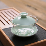 青瓷玻璃盖碗茶杯 陶瓷三才杯泡茶碗 泡茶器耐热玻璃盖碗功夫茶具