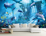省心3d立体海底世界海豚大型壁画 无缝墙布客厅电视背景墙纸壁纸