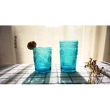 zakka玻璃杯复古欧式浮雕水晶太阳花刻花玻璃水杯果汁杯牛奶杯子