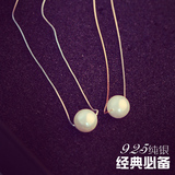 单颗珍珠项链女纯银链子锁骨链韩国彩银气质短款正品S925银玫瑰金