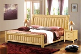 橡木实木套房家具中式原木色床+床头柜 双人床婚床1.5 1.8米现货