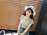 6度2016夏装韩版新款纯色圆领百搭修身螺纹短袖T恤女上衣潮 E5402