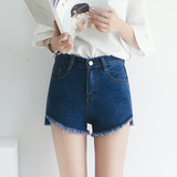 高腰常规时尚牛仔超短裤女夏季新款白色浅深蓝大码韩版微喇叭显瘦