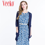 Veeko2016夏装新款 淑女休闲风宽松镂空中长款七分袖针织外套女夏