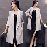 2015秋季韩版薄棉麻女式中长款风衣外套气质显瘦七分袖百搭小西装
