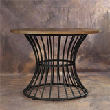 美式复古实木大圆桌欧式圆形餐桌loft工业复古做旧铁艺饭桌咖啡桌