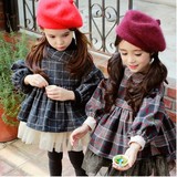 2015秋冬韩国童装女童上衣外套宝宝加厚英伦风格子儿童长袖娃娃衫