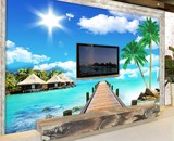 定制3D立体卧室客厅沙发电视背景墙纸壁画地中海海滩风景无缝墙布