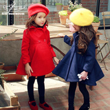 船鼠呢子女童大衣 红色中长款妮子韩版外套冬装加厚 儿童毛呢大衣