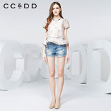 CCDD2016夏装新款专柜正品女 波点提花假两件套短袖 甜美圆点衬衫