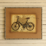 美式乡村木制配铁艺麻布复古做旧向左自行车装饰挂画个性墙饰壁画