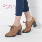 Daphne/达芙妮2015秋新款女鞋 粗高跟系带圆头深口单鞋1515404006
