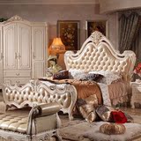 欧式床双人床 简约公主真皮床 奢华法式实木雕花1.8米皮艺婚床