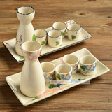 和风清酒具套装成套 日本酒壶酒盅釉下彩 创意陶瓷温酒器日式酒杯