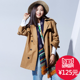 2015新款风衣女中长款韩版七分袖双排扣大码宽松显瘦学生外套女装