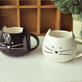 卡通彩绘动物情侣杯 zakka黑白猫陶瓷杯 创意可爱萌萌的牛奶杯子