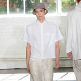 2015夏季新款男士中袖衬衣白色 男短袖宽松日系复古风衬衫男大码