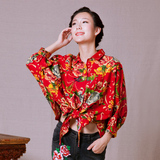 尤瑾2015新款民族风女装秋中式花布蝙蝠袖衬衫中国风气质上衣外套