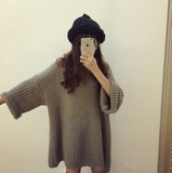 韩国代购马海毛粗针织中长款连衣裙宽松廓形甜美毛衣蝙蝠袖女套头