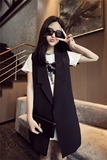 韩国2016春季新款中长款黑色西装夏天宽松显瘦无袖马甲外套女潮