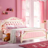 儿童床女孩欧式皮床 单人床公主床儿童套房实木柱床儿童房粉色