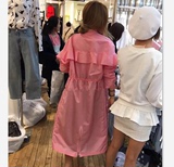 2016韩国东大门代购春季女装新款棒球领长款抽绳收腰风衣外套开衫
