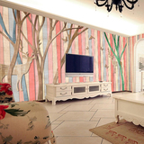 美式田园条纹墙纸壁纸电视客厅卧室背景墙大型壁画温馨鹿林776