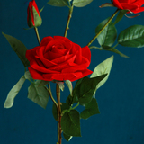 大红单支三头玫瑰花束 仿真假花装饰花客厅落地仿真高枝花摆设